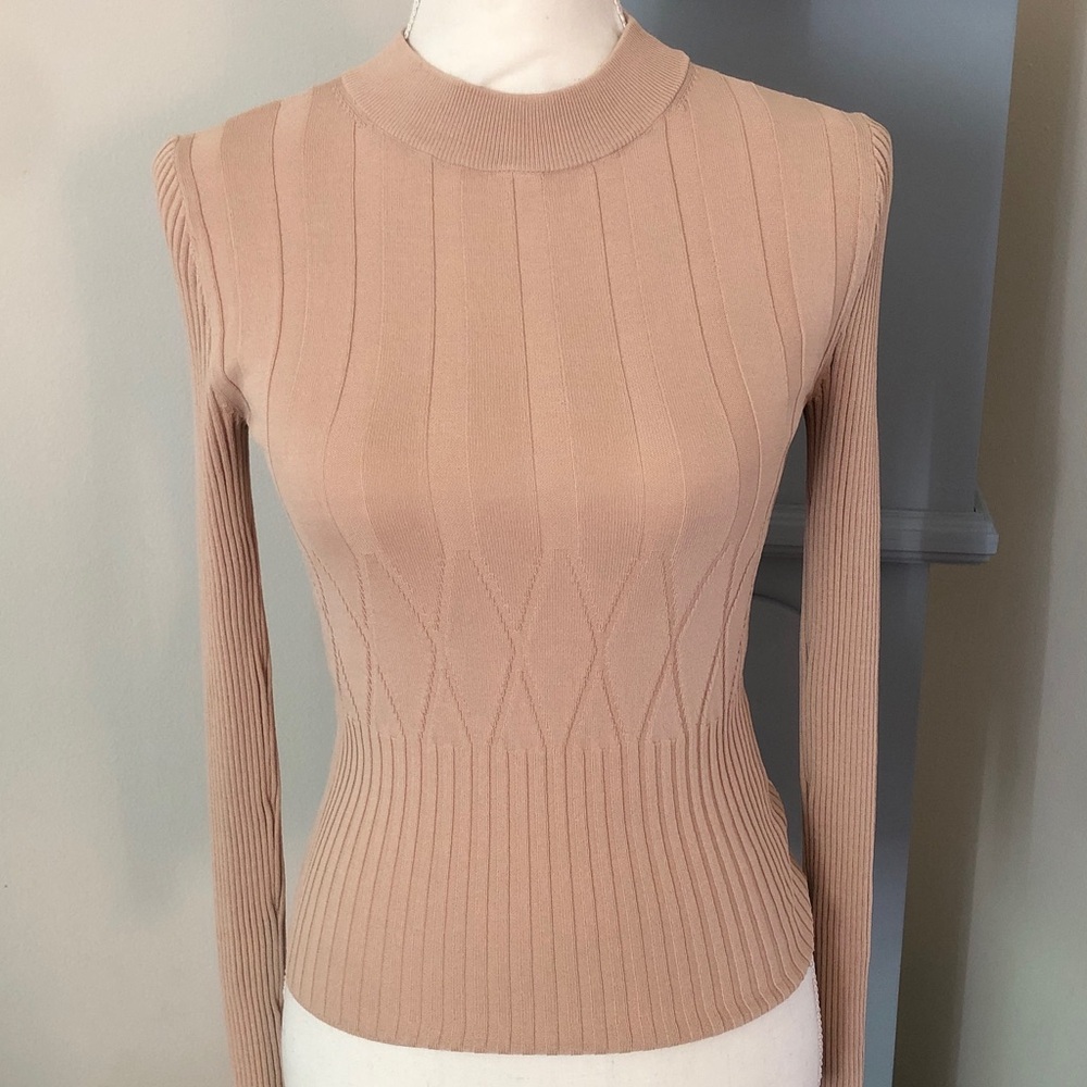 Club Monaco Blush Pink Ribbed Long-Sleeve Sweater Top